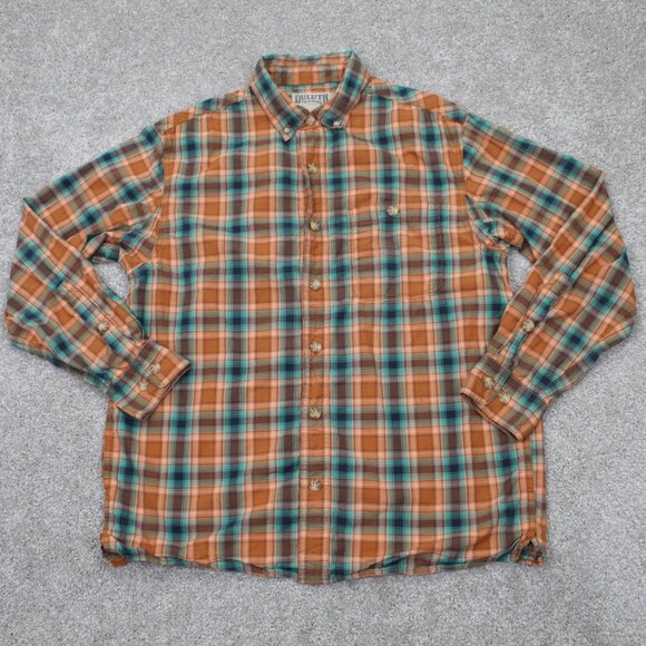 Duluth Shirt Mens Medium Brown/Green Plaid BBQ Relaxed Fit Long Sleeve Cotton - Picture 1 of 11